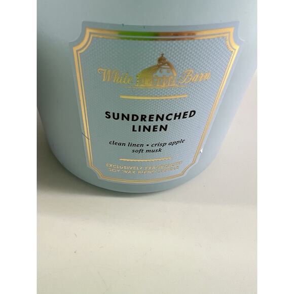 White Barn 3 Wick Candle Sun Drenched Linen 14.5 oz Bath and Body White Gift NEW - Picture 2 of 2